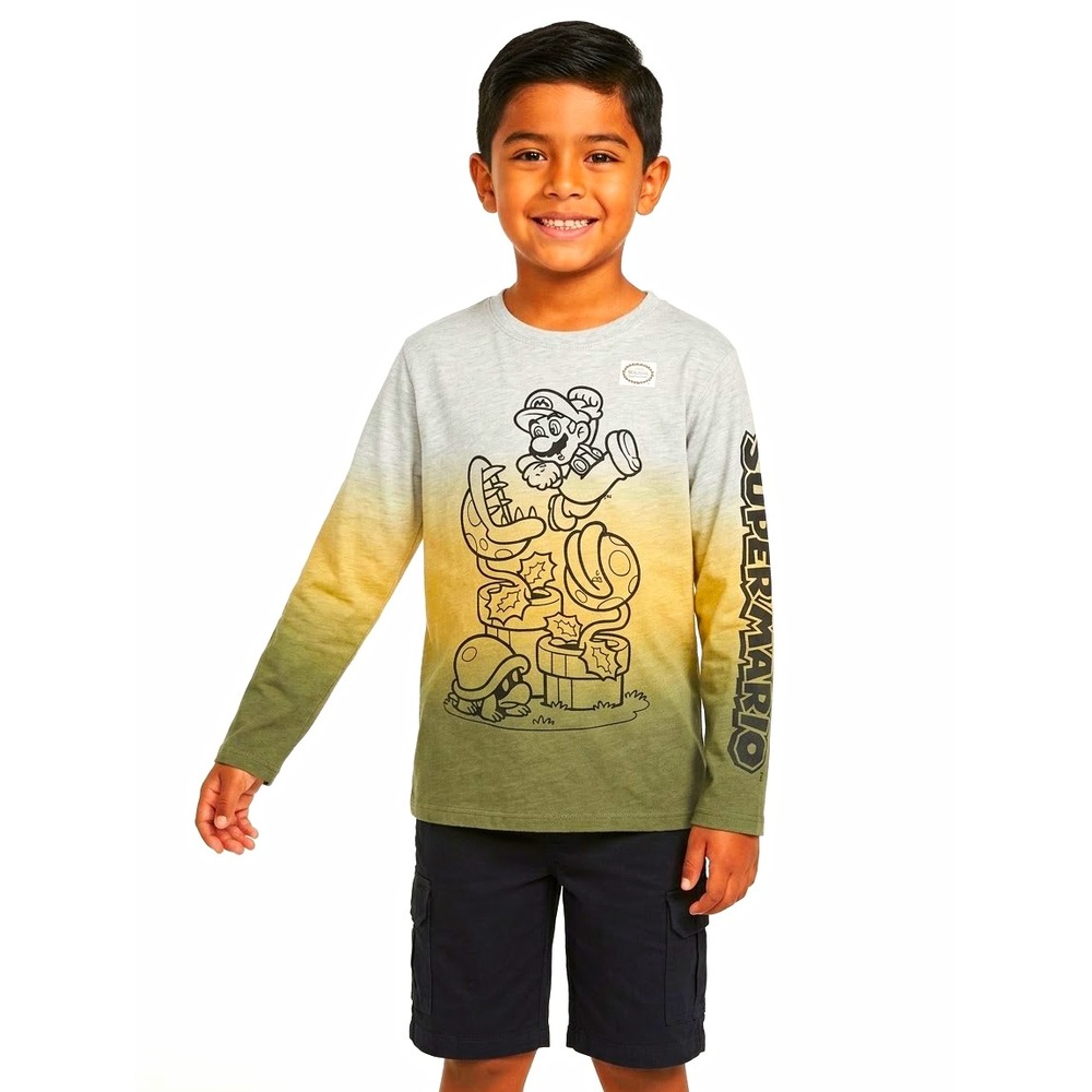 Epic Threads Super Mario Mario Long Sleeve Gradient Graphic Tee Crew Neck Kids L